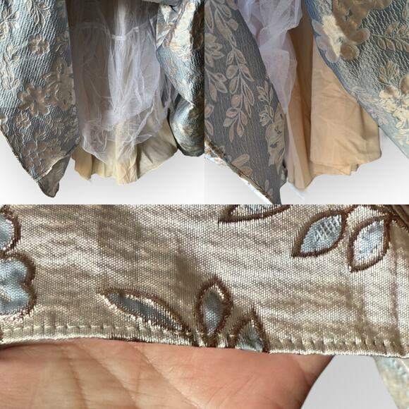 NWT Blondie Nites Juniors Beige Scoop Neck Floral Brocade Formal Ball Gown Sz 7 - Picture 12 of 16